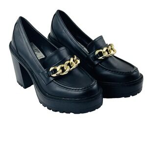 Madden Girl Black Faux Leather Kassidy Platform Chunky Heel Loafers Women's 8.5
